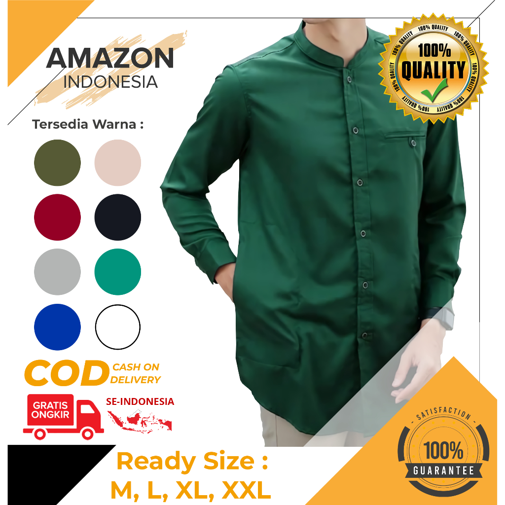 Baju Koko Kurta Dewasa Lengan Panjang Warna Tosca Material Catton Toyobo Adem Serap Keringat