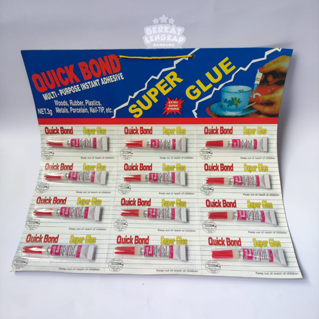 

Lem Super Glue Quick Bond / Lem Tetes Cair / Glue (1 lembar /12 buah)
