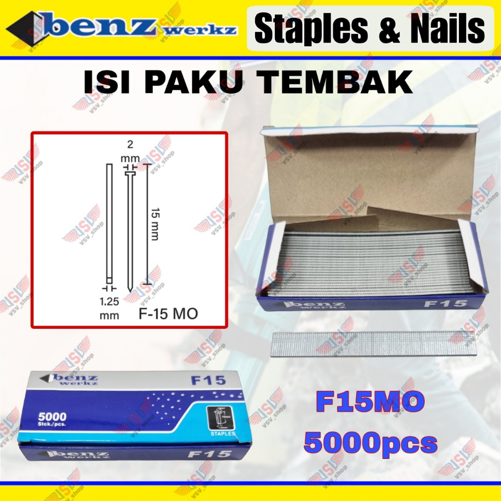 Isi Paku Tembak F15 MO Air Nailer 15mm Brad Finish Nail Air Nailer Refill Staples 15mm