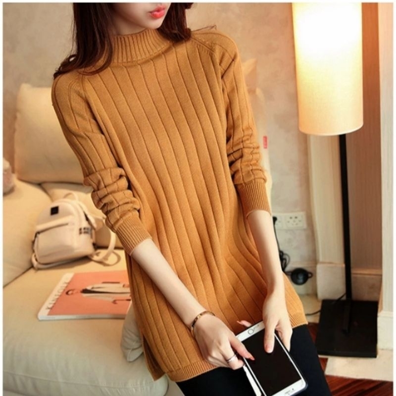DRESS FULLOVER KNITS KERAH TINGGI