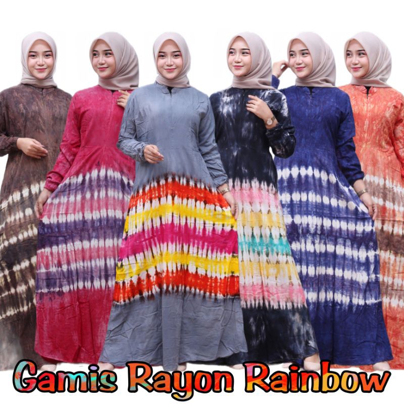 Gamis Rayon Black Tiedye Jumbo Resleting Depan Bumil Friendly Dress Wanita Kekinian Terbaru Adem