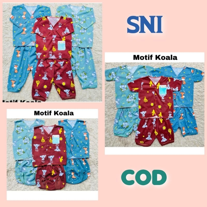 Stelan baju celana bayi GARMENT printing KOALA SNI 3 stel Promo 8.8