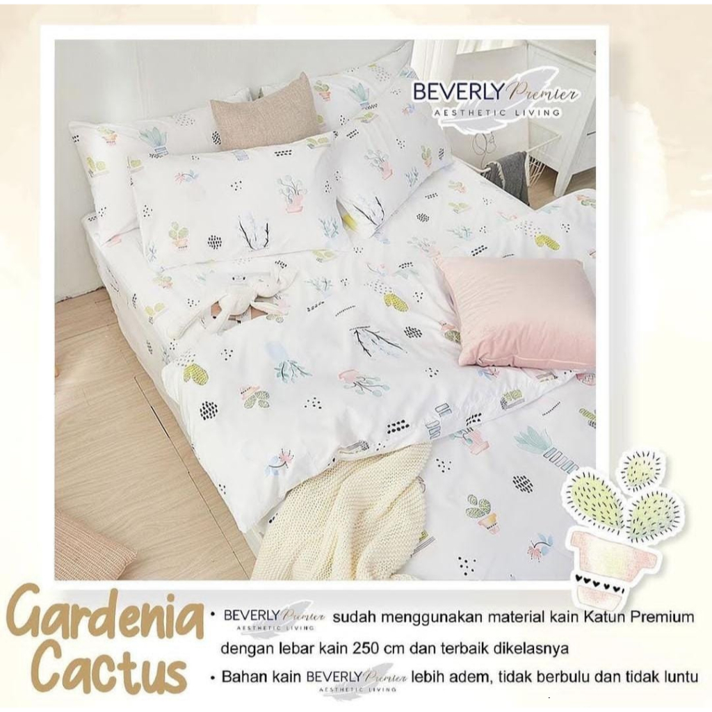 Sprei Anti Geser Bahan Premium Katun Lokal CVC | GARDENIA &amp; KAKTUS NAVY | Ukuran 90 100 120 160 180