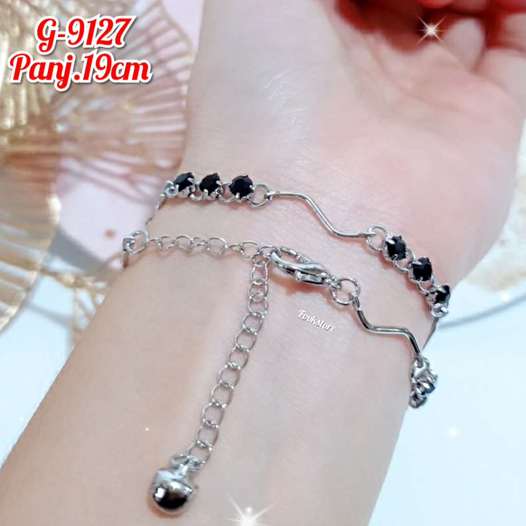 GELANG RANTAI DEWASA WARNA SILVER MOTIF PERMATA ZICRON/G-9124