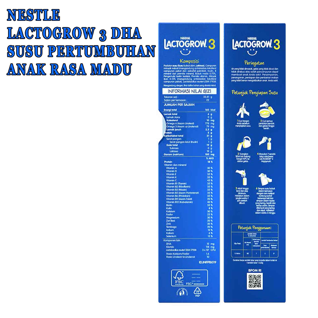 Susu Pertumbuhan Anak* Nestle Lactogrow 3 DHA* Susu Rasa Madu* 735gr