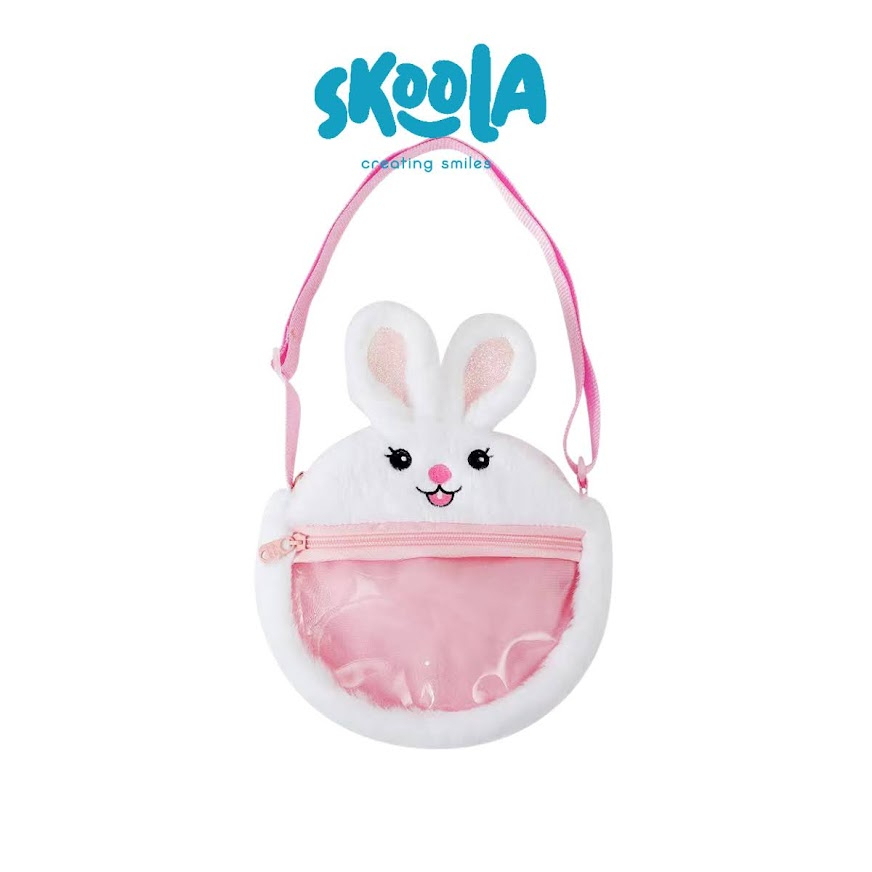 Skoola Tas Anak Perempuan PAUD Remaja Selempang Cat Rabbit Rainbow Lucu Bulu Kids Sling Bag - Mora