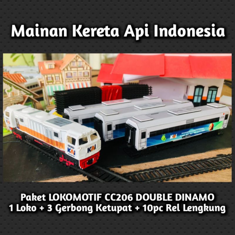 Miniatur Kereta Api Indonesia CC206 paket KETUPAT - mainan anak kereta api Lokomotif double dinamo