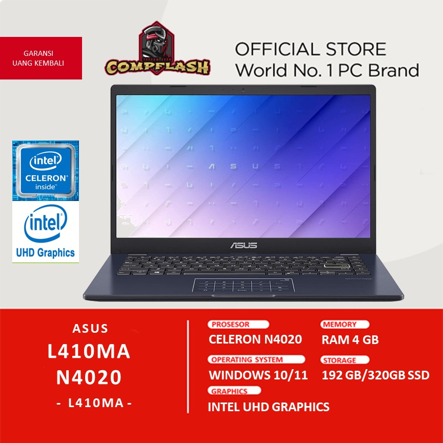 LAPTOP ASUS L410MA N4020 RAM 4GB 320SSD FHD BACKLIT KB