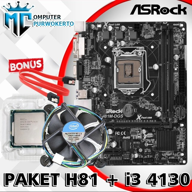 Motherboard Mainboard H81 LGA 1150 Asrock Dan Processor I3 4130 Bonus Fan