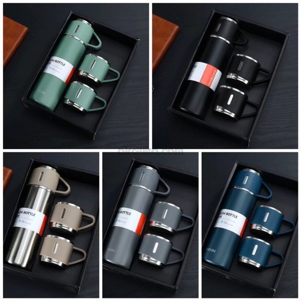 BOTOL MINUM 500 ML TERMOS VACUUM BOTTLE FLASK SET BONUS 2 GELAS