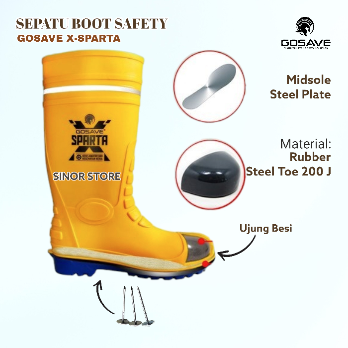 Sepatu Boot Safety X-Sparta Gosave Ujung Besi dan Midsole Steel Plate