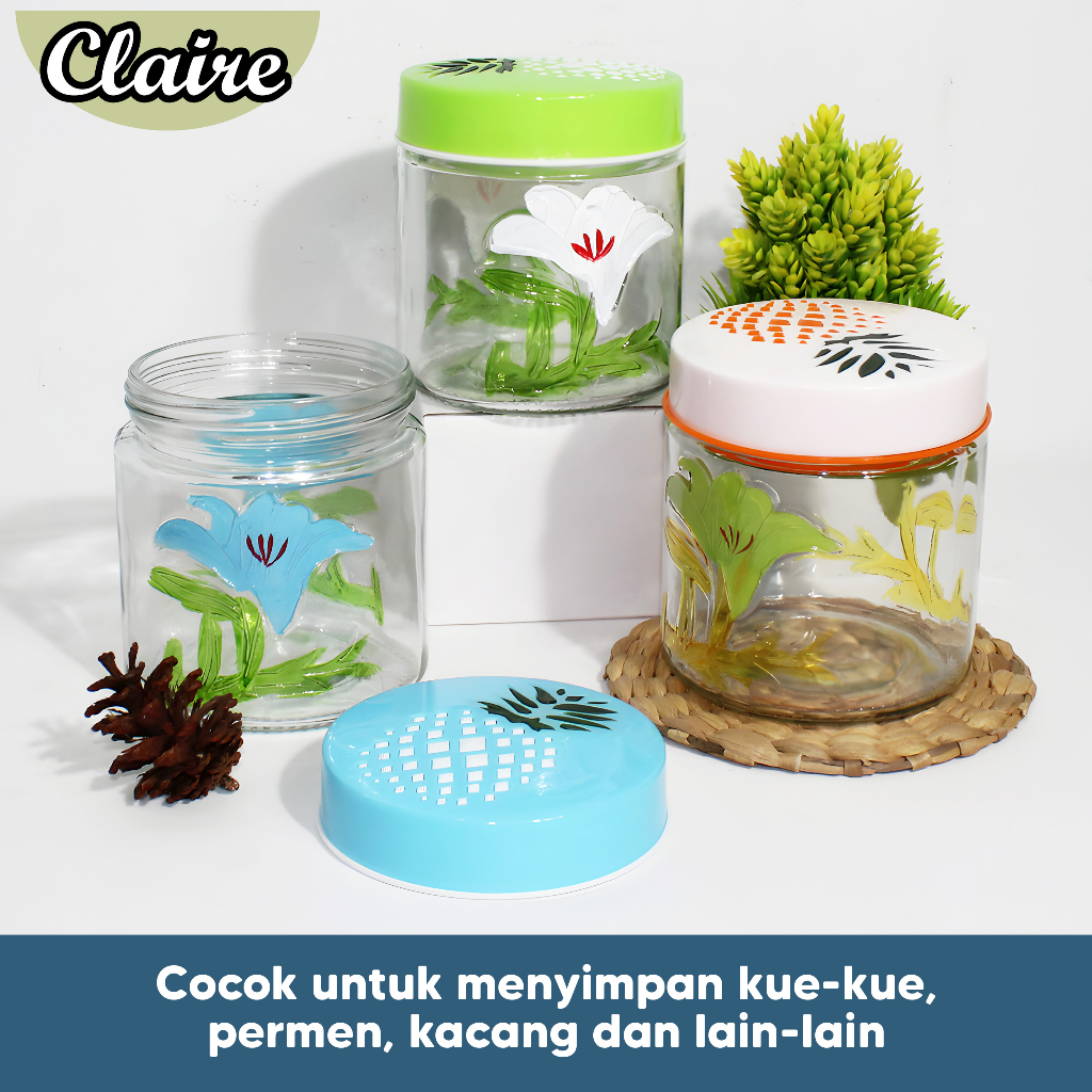 Toples Kaca Motif Bunga / Toples Lebaran / Toples Bunga