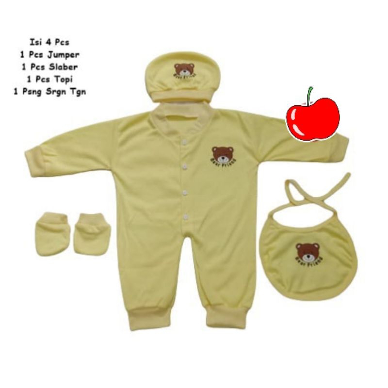 4in1 Jumper set bayi slaber topi dan sarung tangan / sleepsuit bayi