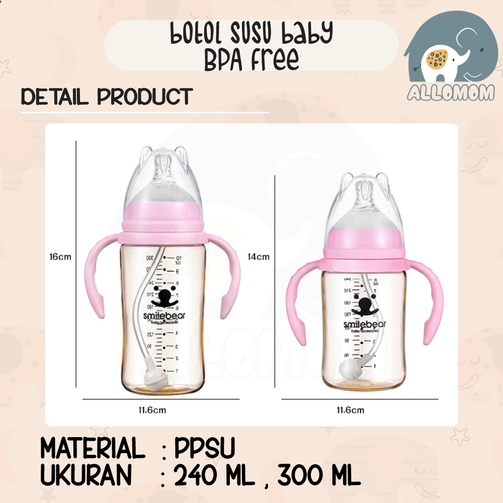 Botol Minum Air Susu Bayi Material PP / PPSU BPA Free / Bebas BPA 225 240 300 ml Silikon Dot