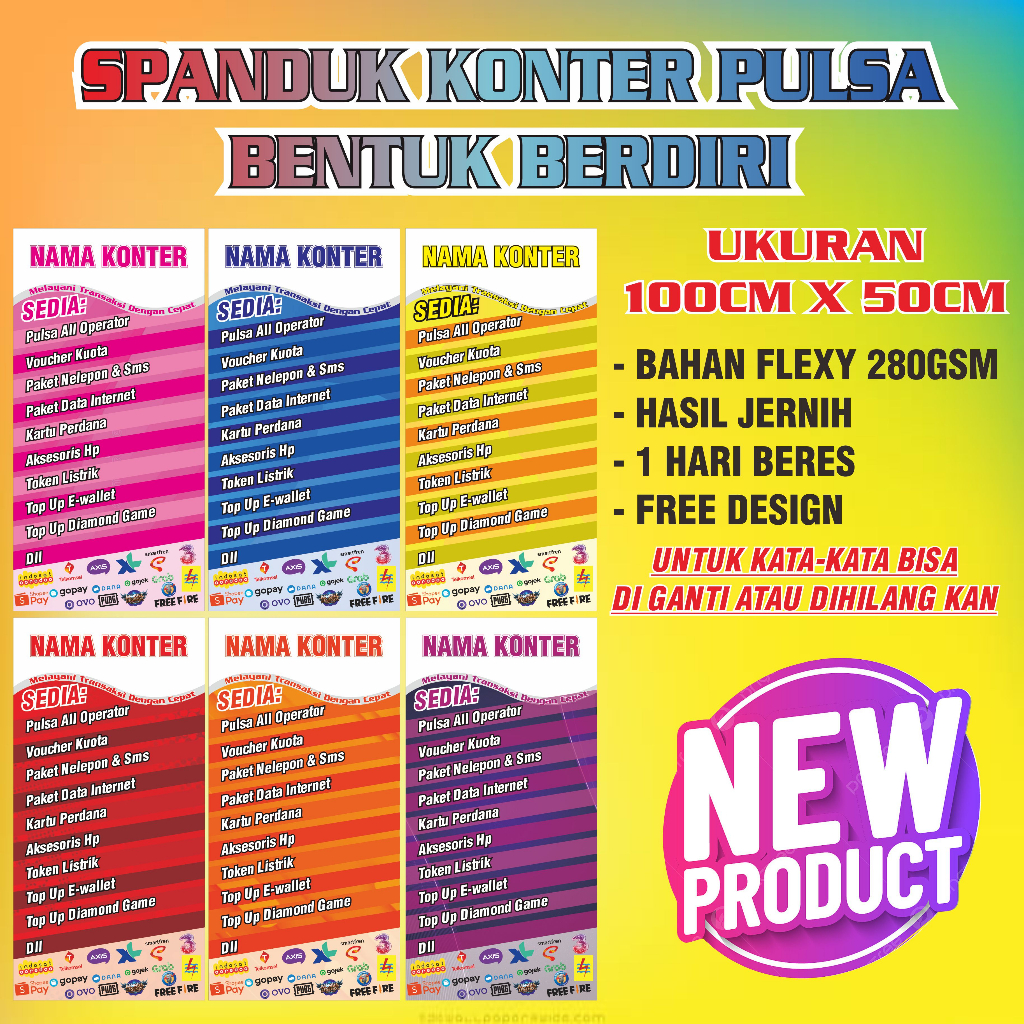 BANNER / SPANDUK KONTER PULSA UKURAN 100X50CM