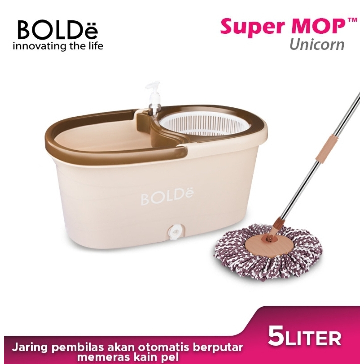 Alat Pel Bolde Supermop UNICORN Otomatis Tongkat Putar Ember Murah Pel Super Mop Paket Pel dan Ember Pembersih Lantai Otomatis