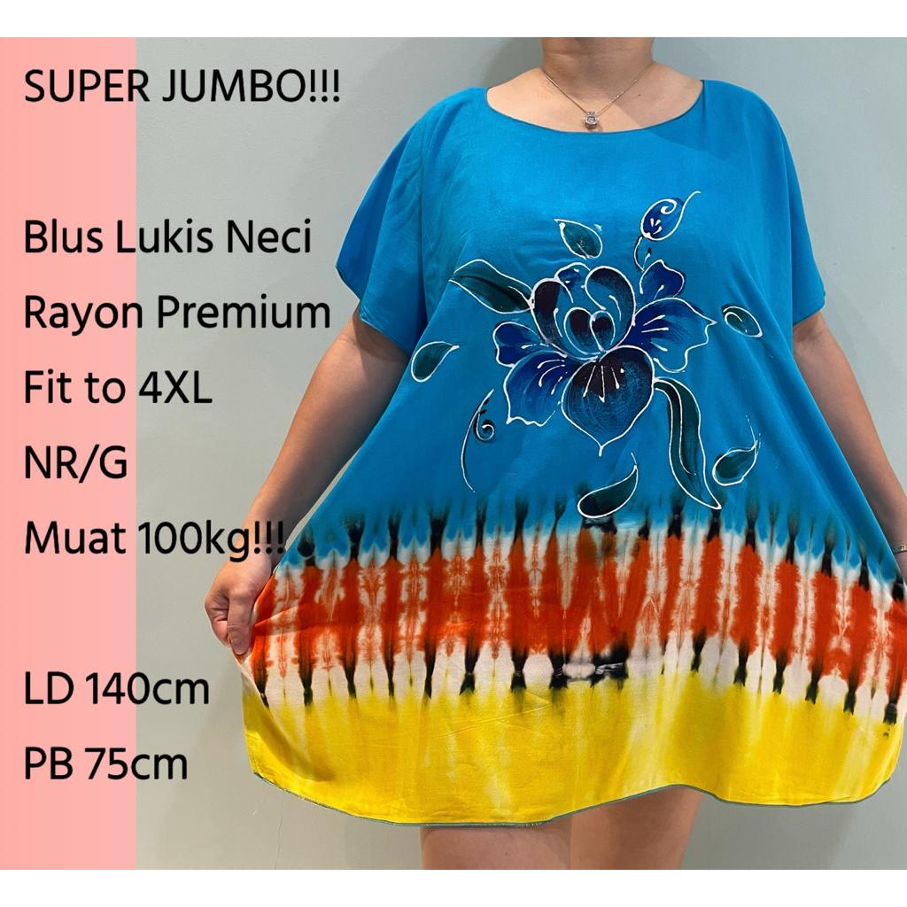 BAJU BALI SUPER JUMBO BLUS LUKIS NO RONCE FIT TO 4XL KODE NR/G REAL PICT 100KG MUAT!!!