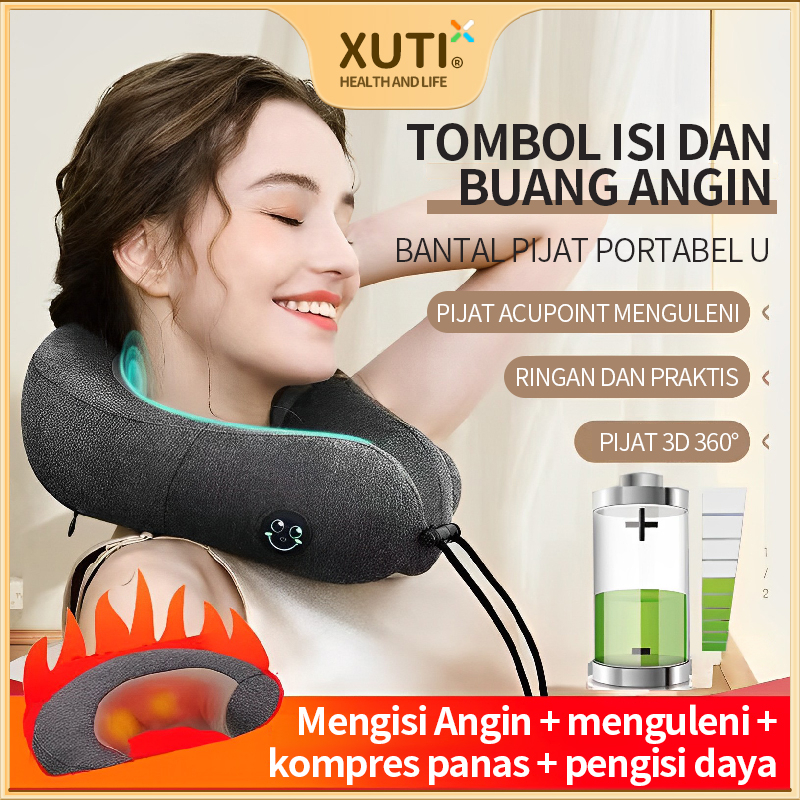 XUTI Bantal Pijat Leher Elektrik alat Tanpa Kabel dan Mudah Dibawa Bantal Pijat Lipat Portabel yang Dapat Diisi Ulang