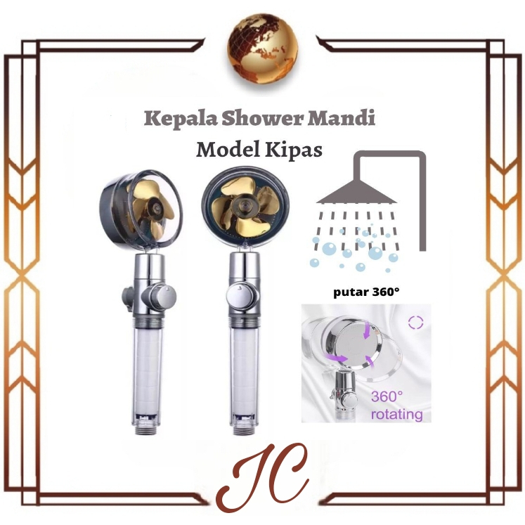 (JC)KEPALA SHOWER MANDI KIPAS 360 DERAJAT ON OFF TURBO FAN SHOWER FILTER / KEPALA KRAN MANDI BALING SARINGAN