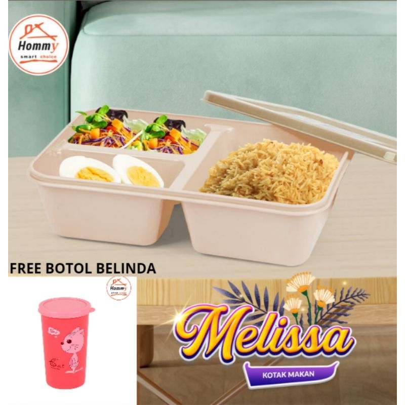 Lunchbox Set Melissa 3 Sekat / Lunchbox Set Hommy Melissa / Lunchbox Set Free Botol