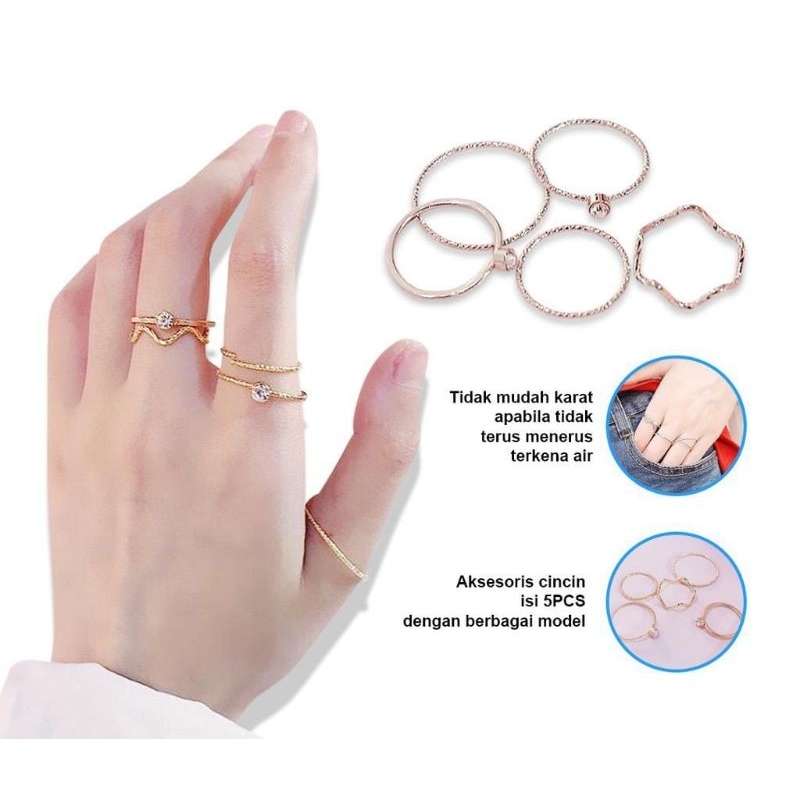 FerenHongXia Cincin Perak Wanita 5 PCS H25 Fashion B14