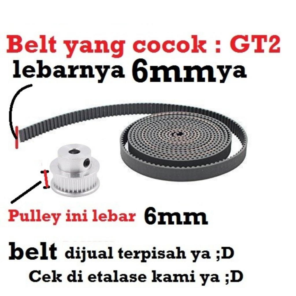 [HAEBOT] GT2 Pulley Timing CNC 32T W6 Bore 5 6 6.35 8 10 Puley 3D Printer Aluminium Pitch 2mm Aktuator Slider Router Mekanik 32 Teeth Gigi