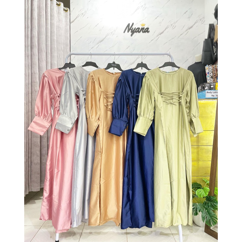 nyana id - gamis satin maxmara polos dan motif