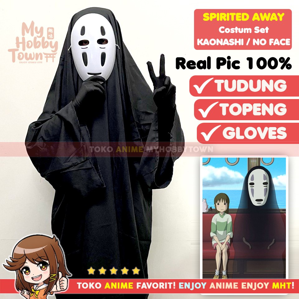 Kostum Cosplay Kaonashi No-Face Anime Spirited Away Ghibli