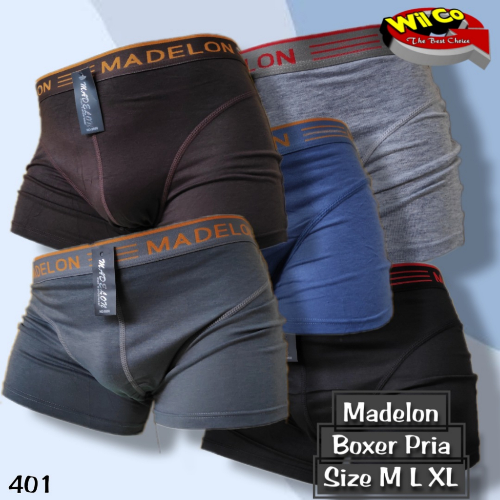 K401S - (DIJUAL PER 6 Pcs) CELANA DALAM BOXER PRIA MADELON IMPORT SIZE M - XL