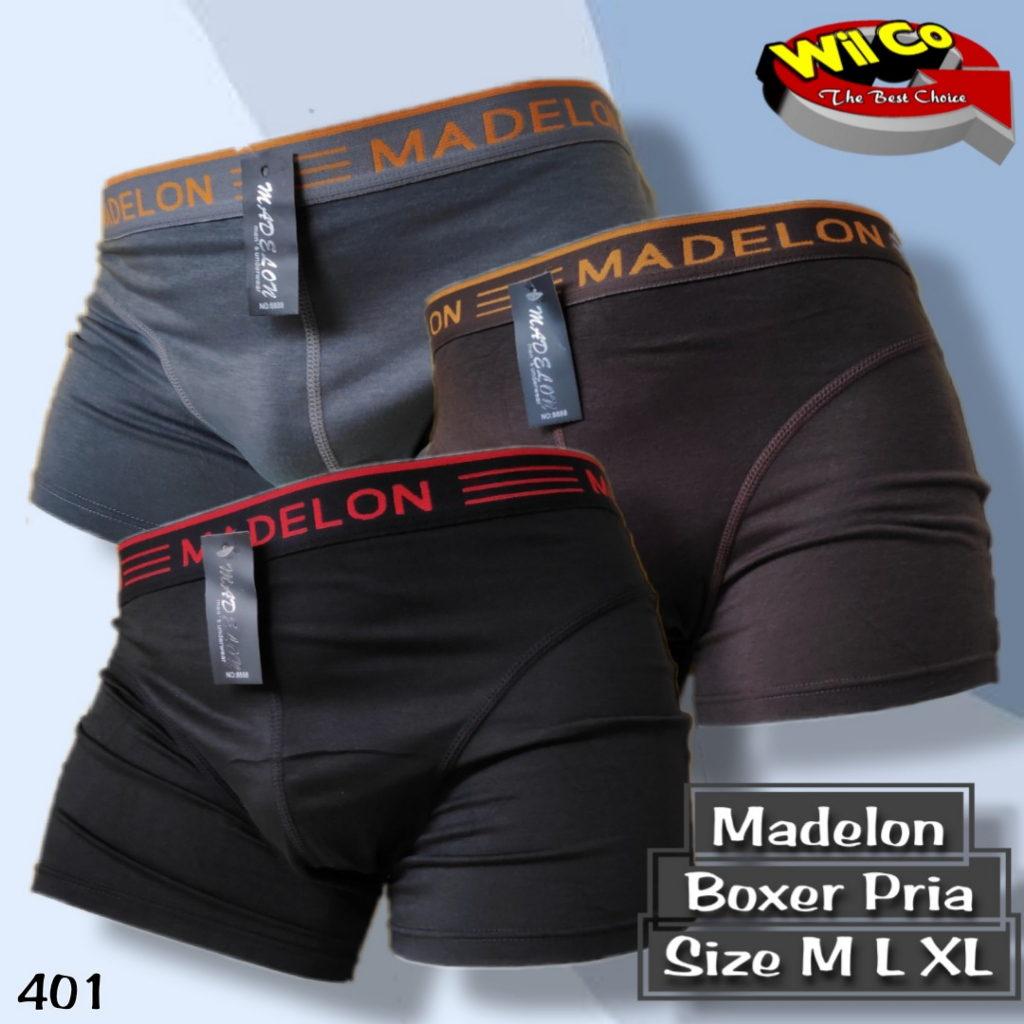 K401S - (DIJUAL PER 6 Pcs) CELANA DALAM BOXER PRIA MADELON IMPORT SIZE M - XL