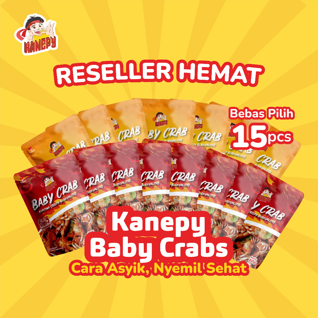 

( PAKET RESELLER HEMAT ) Kanepy Baby Crabs Crispy Berkualitas Original 60 gr Halal PIRT Berkualitas Camilan Viral