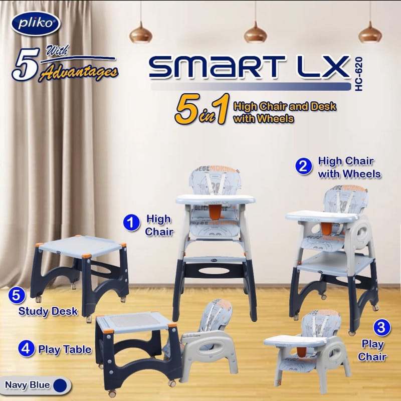 Pliko High Chair HC620 5in1 Desk Smart LX - Kursi Makan Bayi Multifungsi