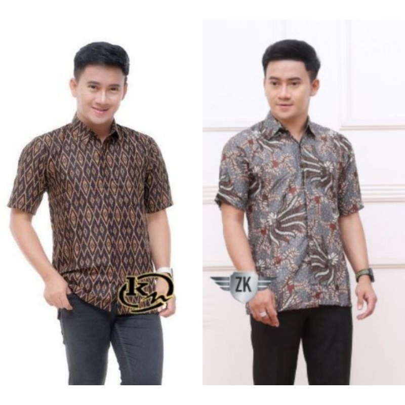 KEMEJA BATIK - KEMEJA Batik Pria Lengan Pendek Termurah Motif Kobis Size  M, L, XL, XXL