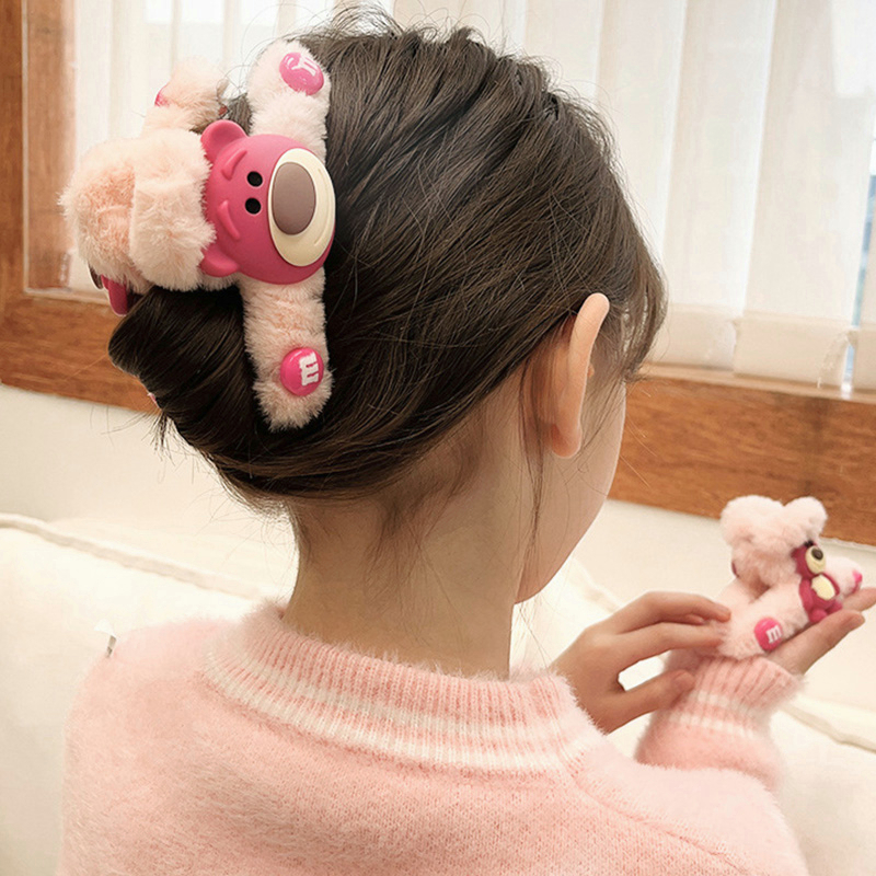 COD❤️Jepit rambut Lotso Beruang Stroberi Bulu Lucu Korea/ Bando Lotso Klip Rambut Wanita Anak Kuda Gadis Kecil Hair clip