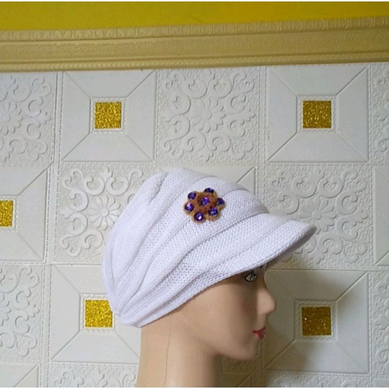 ciput nenek turban topi payet rajut bunga