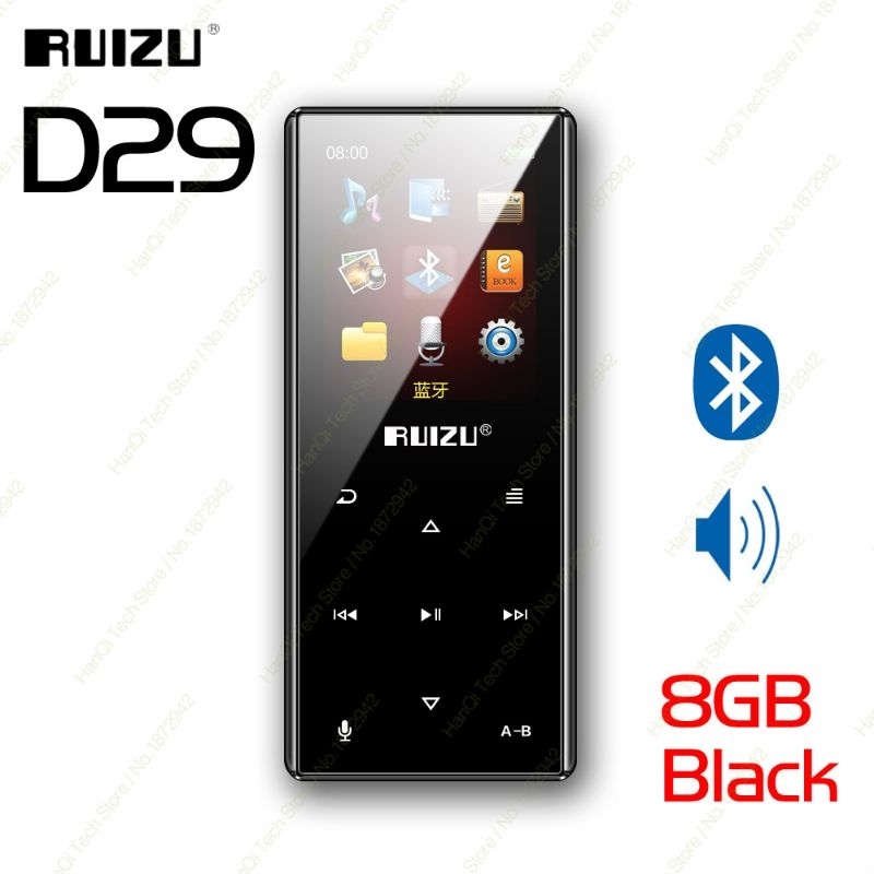RUIZU D29 Portable Music Player Bluetooth 4.0 Internal 8G +microsd support 128GB 1.8inch Colorful Screen Touch Sensitive Button APE, AAC, FLAC, MP3, WMA Audio Super Lightweight Built in Speaker Lossless Music FM Radio Voice Recorder Long Battery Life