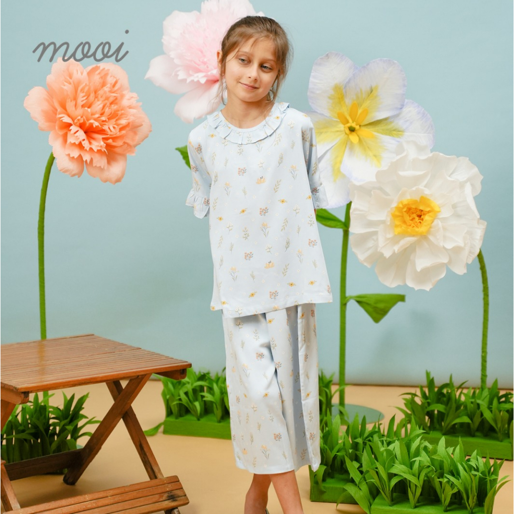 Mooi 1-10 Tahun PREMIUM Quality La Fleur Mazna Tunik Setelan Ruffle Bunga Anak Perempuan Atasan + Kulot Raya / Lebaran / Pakaian Muslim CBKS