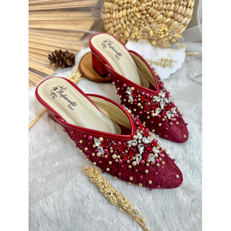 sepatu wanita wedding merah Marron 5cm tahu