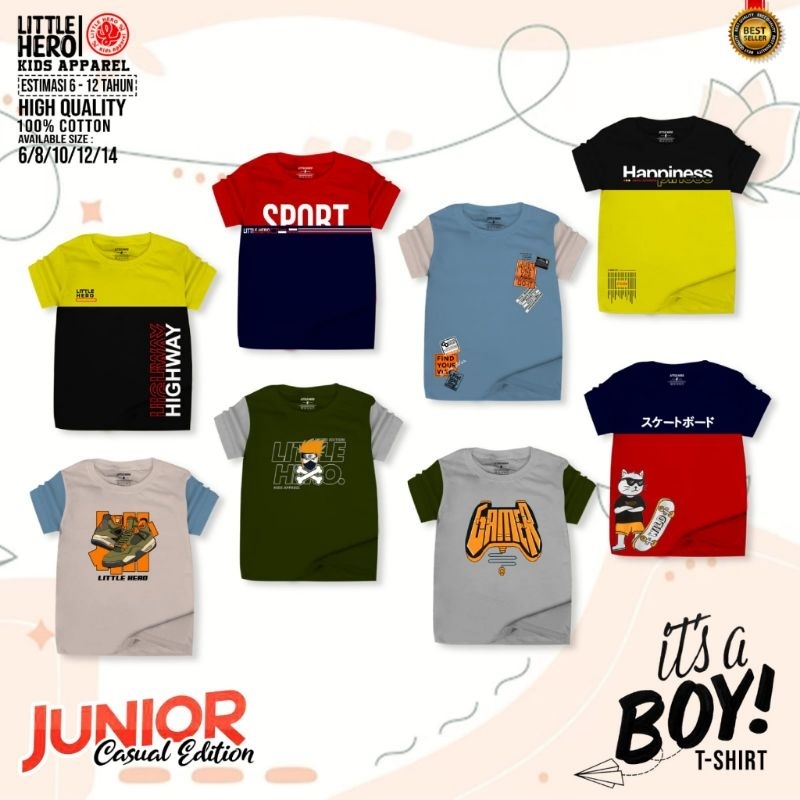 Kaos Anak Laki Laki Remaja Distro Casual Little Hero 5 6 7 8 9 10 11 12 Tahun