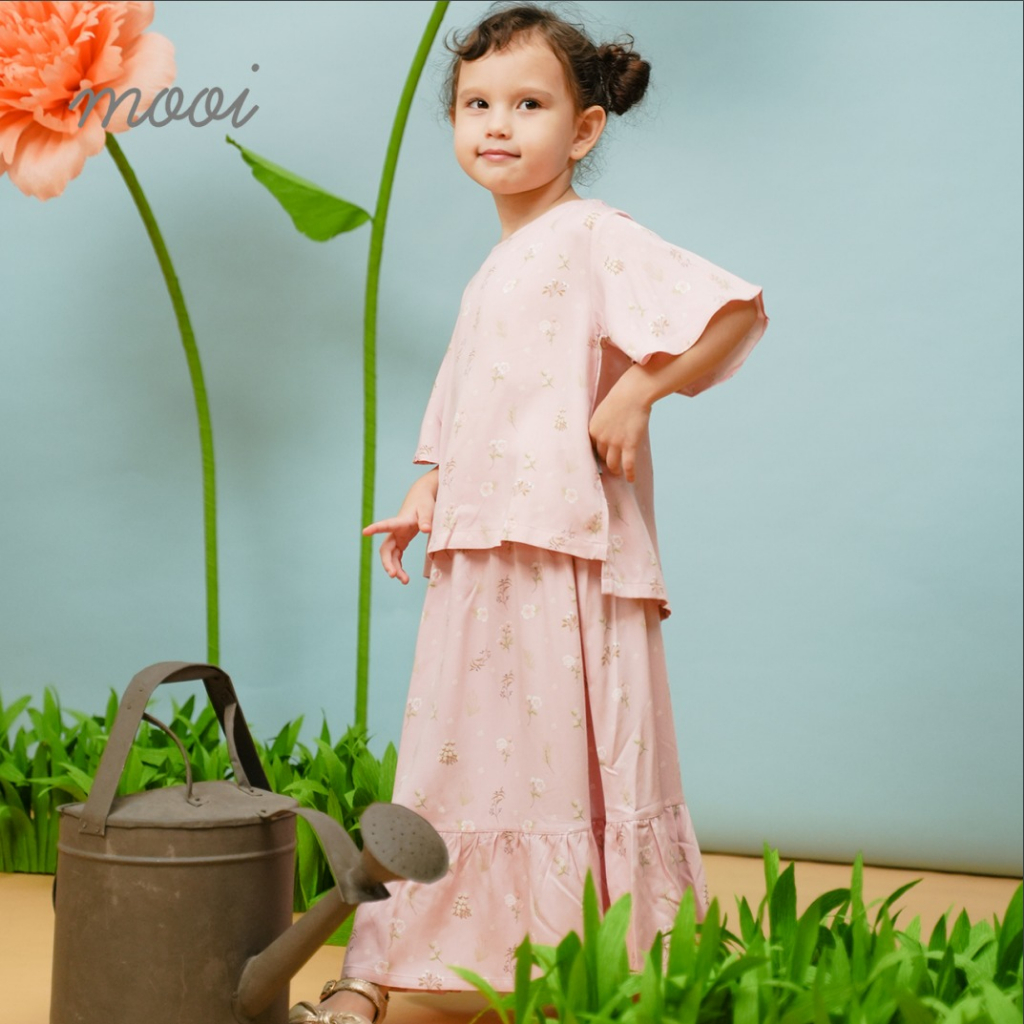 Mooi 1-10 Tahun PREMIUM Quality Rasha La Fleur Tunik Set Setelan Tunik Rok Anak Perempuan Ruffle Bunga / Pakian Muslim / Setelan Lebaran / Raya CBKS
