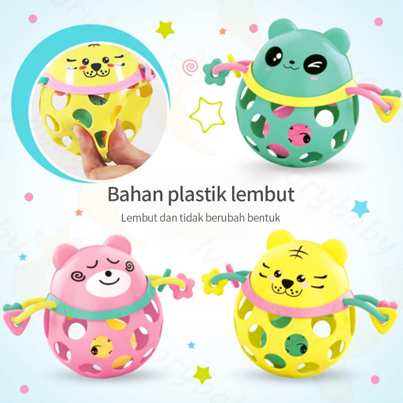 Mainan bola karet lembut kartun / mainan rattle bayi