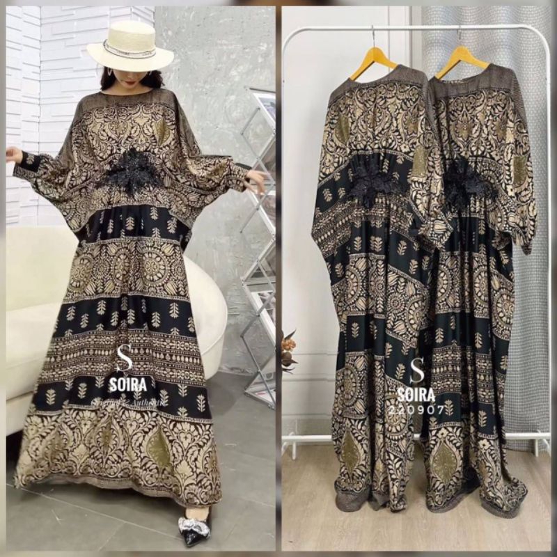 LONG MAXI SOIRA KAFTAN MOTIF BATIK BRUKAT BAGIAN DEPAN IMPORT