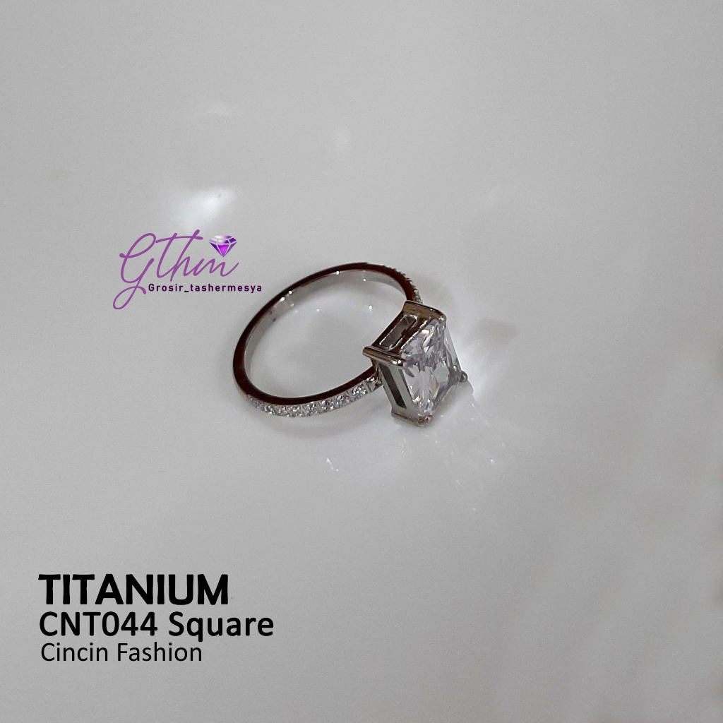 Cincin Wanita Titanium Mata Kotak Square Cubic Mewah Elegan Anti Karat Stainless Steel Perhiasan Import premium cnt044