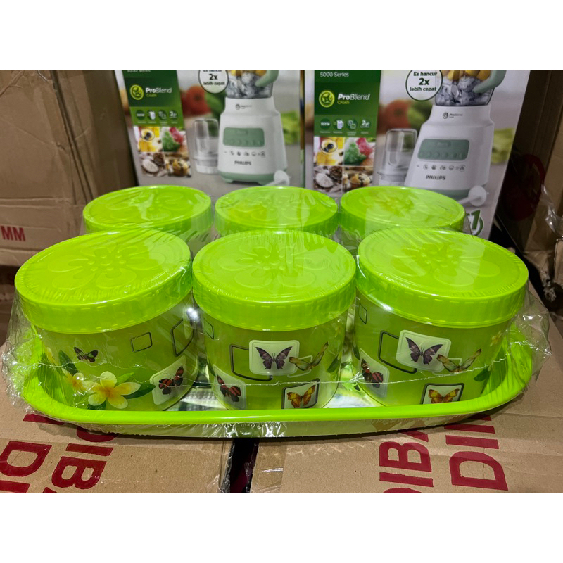 TOPAN Premium Set Dx Bunga Lovenia Toples Set Nampan 6bh Toples Warna Hijau