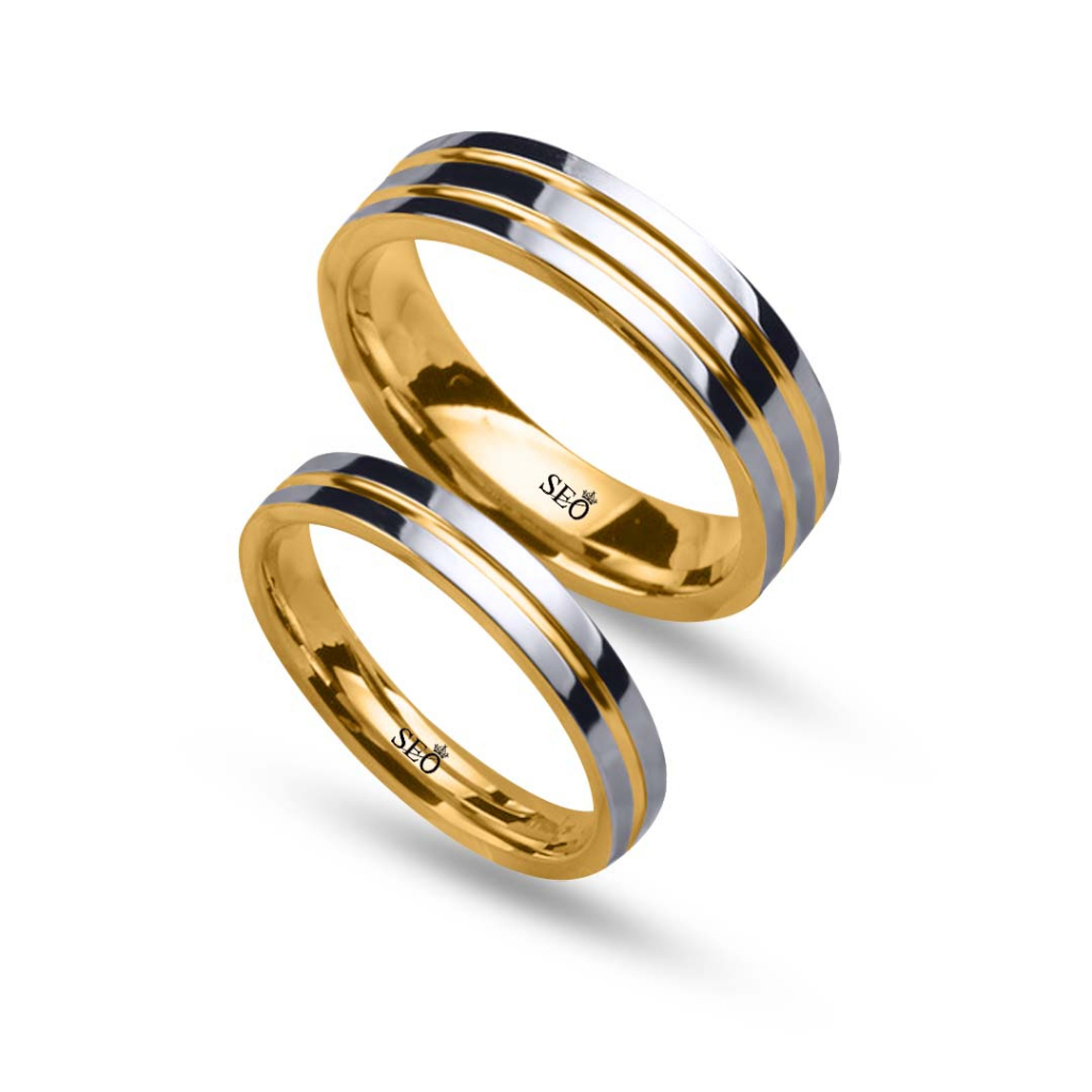 Seo Silver Jewelry - Cincin Perak Couple Tunangan Nikah Kawin Pria Wanita Warna Gold k-64