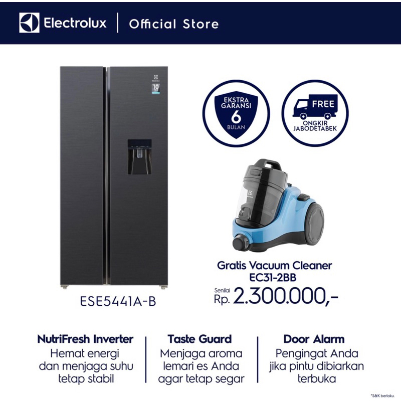 paket kulkas 4 pintu gratis vacuum cleaner electrolux hitam