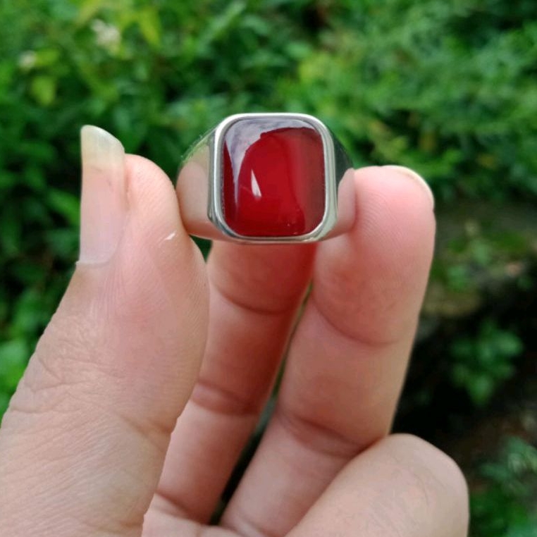Cincin batu  akik red Baron kotak natural