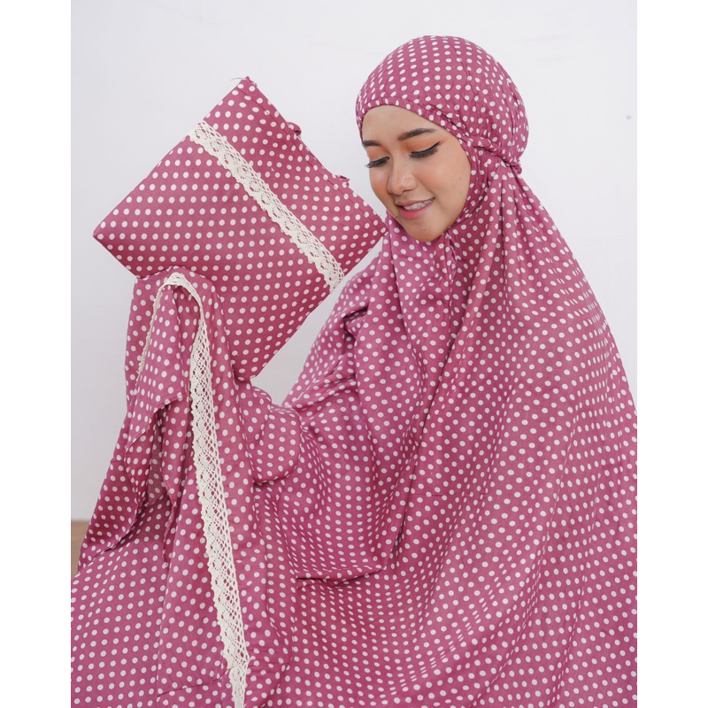 MUKENA BALI DEWASA JUMBO POLKA RAYON RENDA By Gmj1