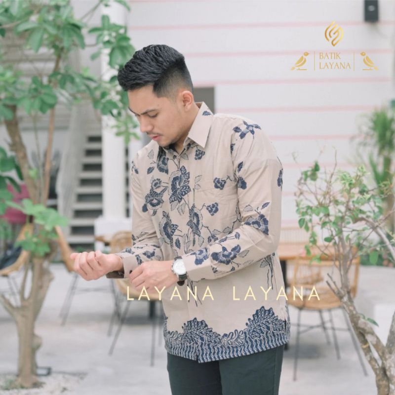 Kemeja Batik Layana Mawar Biru Slimfit Modern Baju Formal Nonformal Puring Super Pakaiankulo Lebaran Sragaman