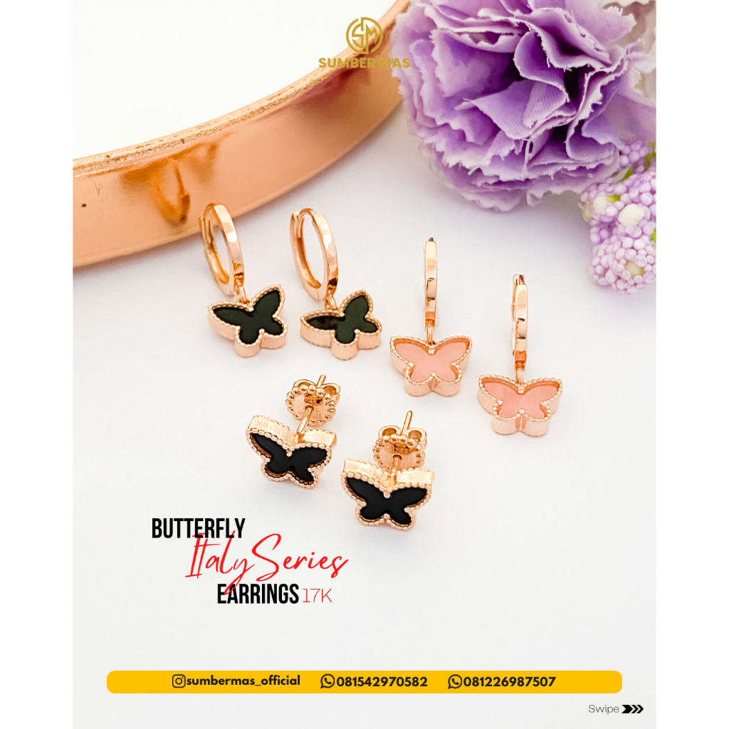 BUTTERFLY X CD BLACK WHITE EARRINGS ITALY SERIES 17K - SUMBER MAS